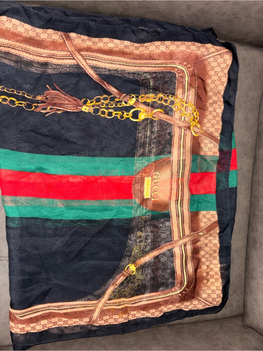 Gg Black Red Green Signature Scarf